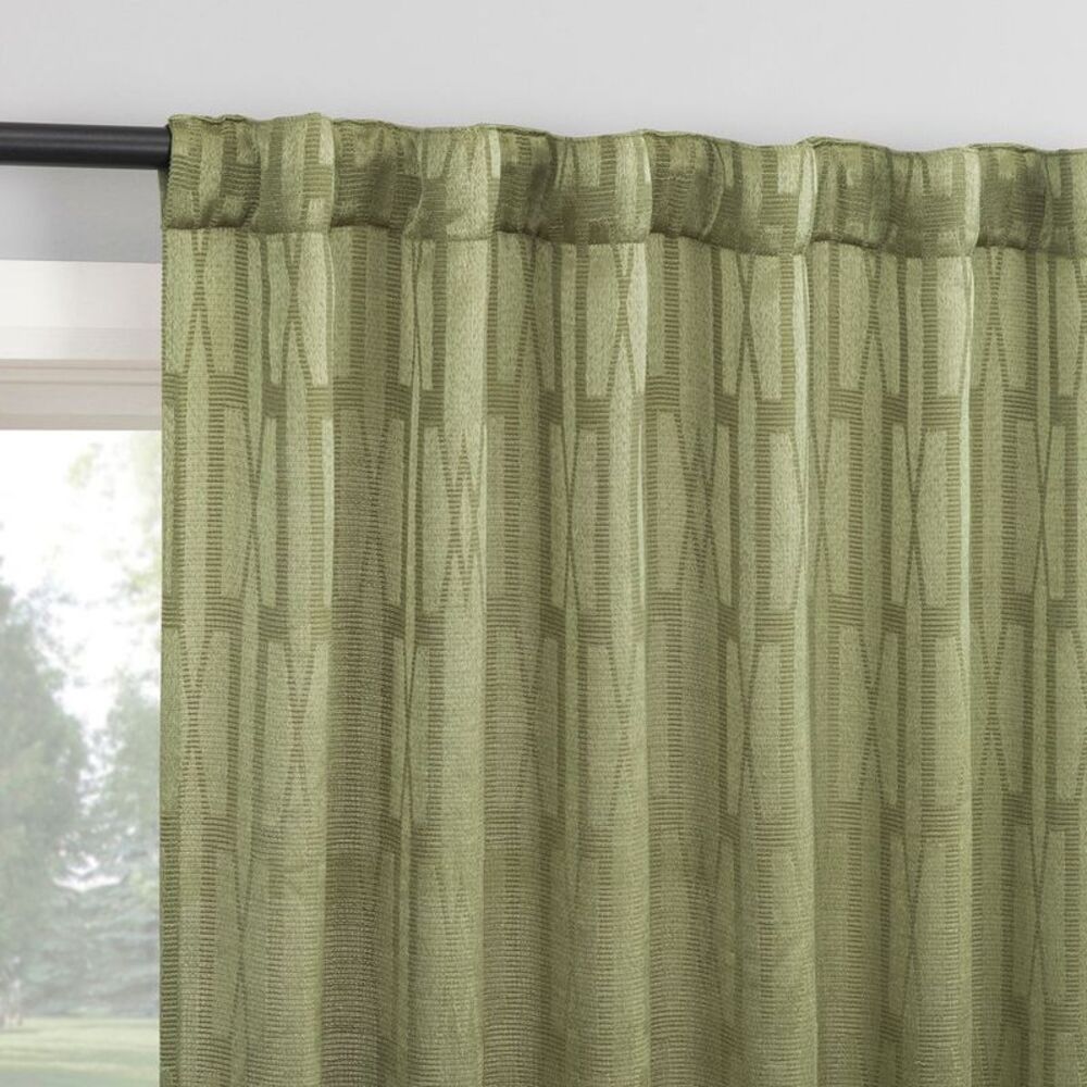 2pc 52"x84" Dover Tonal Geometric Semi-Sheer Back Tab Curtain Panels Sage Green